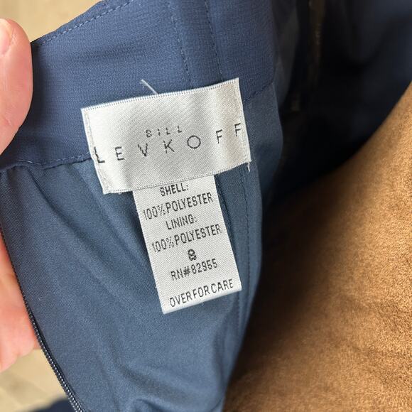 Bill Levkoff Navy One Shoulder Gown 8 Floral Strap Formal Wedding - Picture 6 of 8